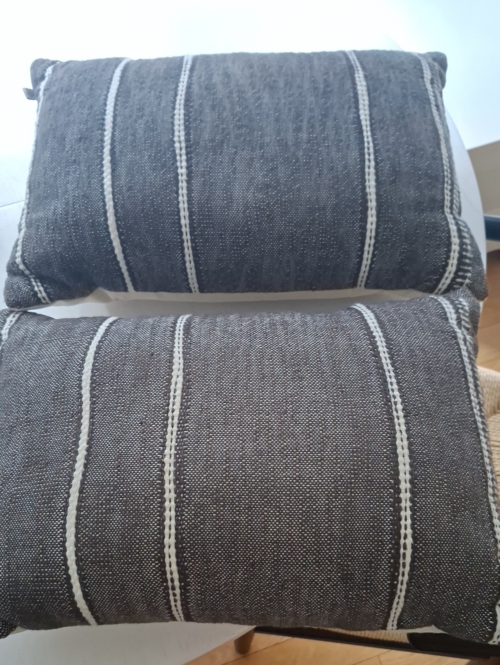 Magnolia Decorative Charcoal Gray Stripe Lumbar Pillow Pair. Like New.